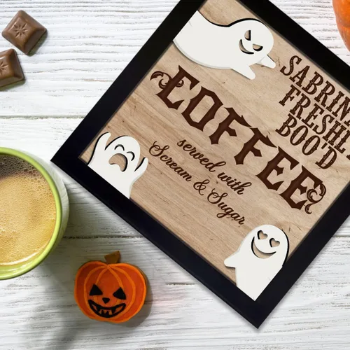 Miniatura 5 de Letrero personalizado de Freshly Boo D Coffee para Halloween, lindo letrero de madera de fantasma, letrero de boo, letrero divertido de Halloween