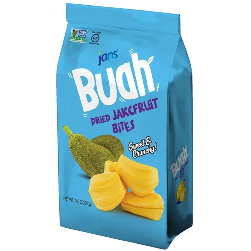Miniatura 3 de Jans Buah Chips de Jaca Deshidratada 7.05 oz (Paquete de 6) Chips de Fruta de Jaca – Bocadillo de Fruta Real – Sin Gluten, Dulce y Crujiente
