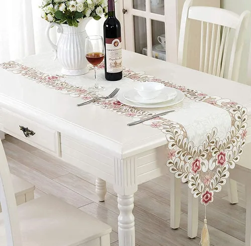 Miniatura 11 de LeLehome - Mantel de encaje bordado con flores color café