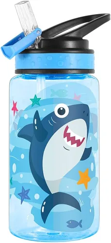 Miniatura 7 de Botella de agua de 15 onzas para niños, niñas, niños, escuela, sin BPA, a prueba de fugas, popote abatible, lazo de transporte, fácil de limpiar