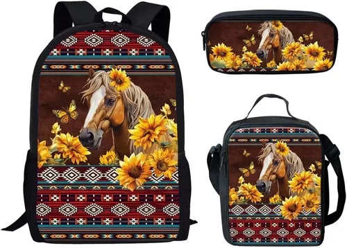 Miniatura 95 de HUGS IDEA Juego de 3 bolsas escolares con aislamiento térmico para el almuerzo, estuche para lápices