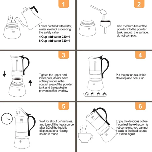 Miniatura 9 de Olla de vidrio transparente para 4 tazas, 7.4 fl oz, cafetera de acero inoxidable, sin recubrimiento, cafetera de café expreso, estilo italiano