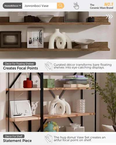 Miniatura 7 de Hug Donut - Juego de jarrones decorativos de estilo bohemio nórdico moderno, decoración del hogar, decoraciones de cerámica mate para estante