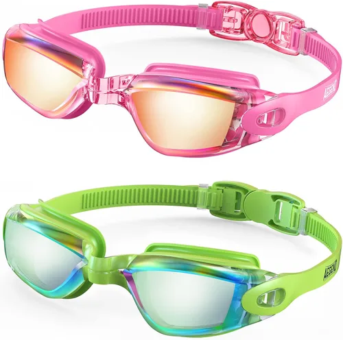 Miniatura 30 de Aegend - Gafas de natación, paquete de 2 gafas de natación sin filtraciones, para adultos, hombres, mujeres y jóvenes Negro claro y rosa rojo claro