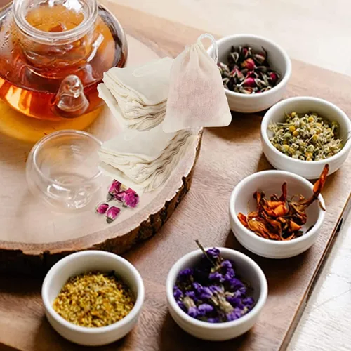 Miniatura 7 de TamBee Bolsa de té de malla de muselina con cordón de 3 x 4 pulgadas, bolsas de té reutilizables, bolsa de filtro de té para hojas sueltas, hierbas