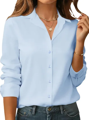 Miniatura 7 de Camisas de manga larga con botones para mujer, básicas, clásicas, suaves, con cuello a la moda, elegantes y casuales