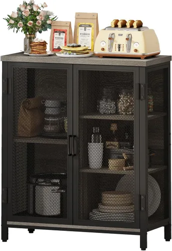 Miniatura 3 de BON AUGURE Gabinete Pequeño de Barra de Café para Licor, Gabinete de Almacenamiento Estilo Granja con Puertas, Aparador Buffet de Madera para Cocina