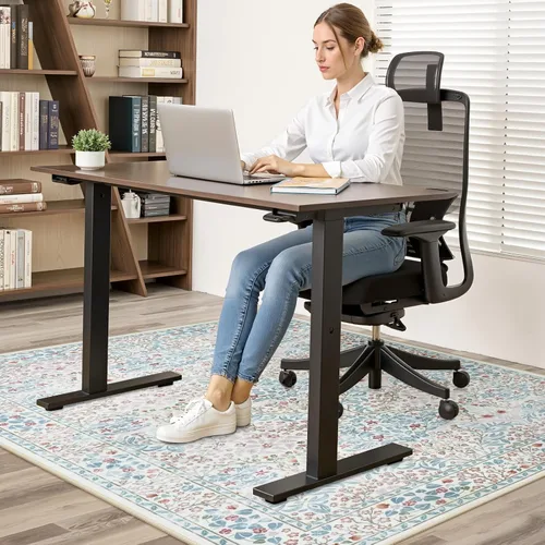 Miniatura 5 de Anidaroel Tapete de 36 x 48 pulgadas para silla de oficina con diseño floral verde para suelo de madera dura, alfombra de oficina para silla