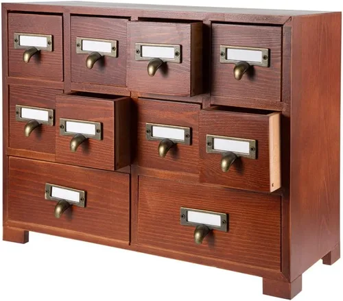 Miniatura 12 de Gabinete de boticario con 16 cajones con mesa, baúles y gabinetes de boticario, gabinete para catálogo de tarjetas de biblioteca, caja de Azul