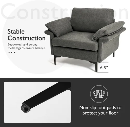 Miniatura 6 de Giantex Juego de 2 sofás individuales, silla decorativa, con cómodo cojín de 5 pulgadas, reposabrazos con cremallera, patas de acero, sillón de sala