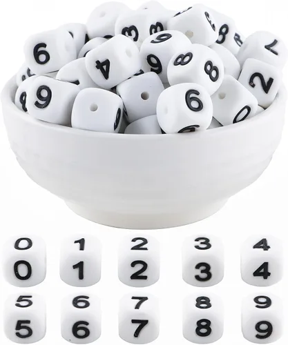 Miniatura 15 de Cuentas de silicona de corazón cuadrado blanco de 0.472 pulgadas, 20 cuentas de silicona con números de corazón para hacer llaveros, ideal