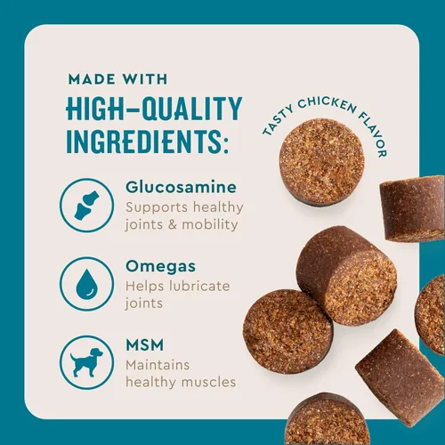 Miniatura 3 de VetIQ Suplemento de glucosamina para cadera y articulaciones para perros, 60 masticables suaves, suplemento de apoyo articular con MSM y krill