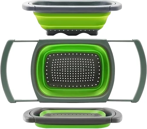 Miniatura 11 de Qimh Colador plegable, colador sobre el fregadero, coladores de alimentos con asas extensibles, 6 cuartos de galón, colador plegable de cocina apto