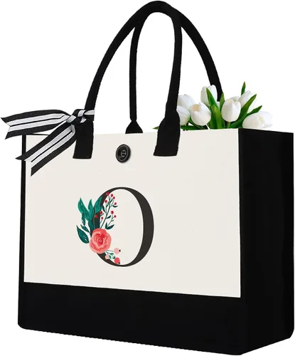 Miniatura 22 de Initial Canvas Tote Bag, Monogrammed Tote Bags Suitable for Mother's Day Wedding Beach