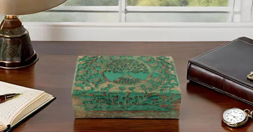 Miniatura 6 de Gran regalo de cumpleaños y inauguración de la casa, joyero de madera decorativo hecho a mano con talla del árbol de la vida, organizador, recuerdo