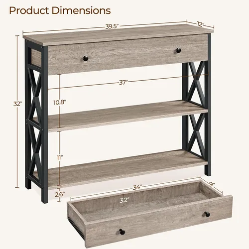 Miniatura 3 de Yaheetech - Consola con cajón, mesa de entrada con 3 repisas de almacenamiento, mesa estrecha larga para entrada, sala de estar, pasillo, sofá, Gris