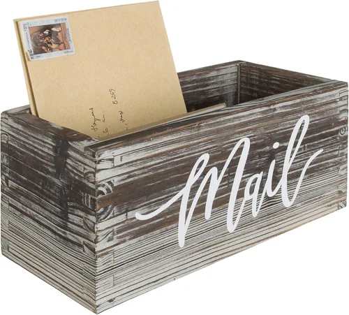 MyGift Caja organizadora de almacenamiento para correo, madera soplada con diseño de escritura de correo, cartas de escritorio, billetes, notas y