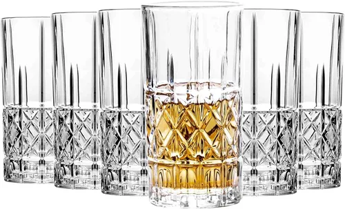 Juego de 6 vasos altos de 14 onzas, vajilla de diseño texturizada para beber agua, cerveza o soda, vajilla moderna y elegante, apta para lavavajillas