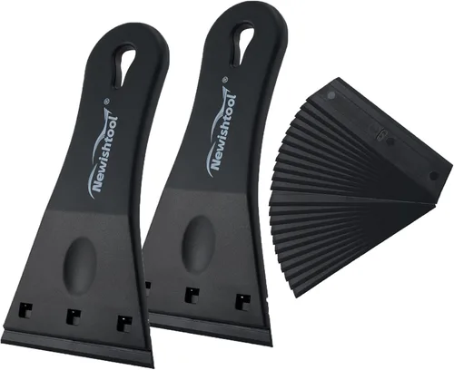 NewishTool Rascador de plástico con hoja de 3 pulgadas, paquete de 2 con 20 cuchillas adicionales para etiquetas de residuos de pegamento,