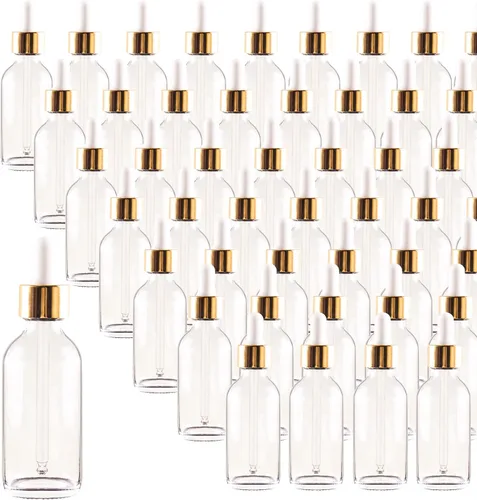 Miniatura 24 de Paquete de 48 Botellas Cuentagotas de Vidrio Transparente de 1 oz, Botellas Cuentagotas con Cuentagotas de Vidrio para Aceites Esenciales, Perfumes