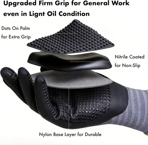 Miniatura 3 de KAYGO MicroFoam - Guantes de trabajo con revestimiento de nitrilo, 12 pares KG19N de nailon de punto sin costuras, micropuntos para un mejor agarre