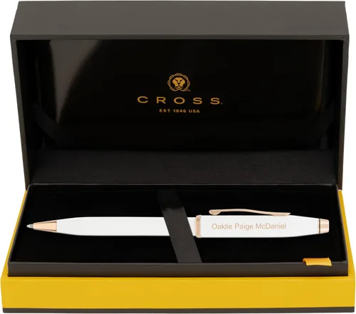 Cross Century II - Bolígrafo grabado, blanco perlado con borde dorado rosa, grabado en oro rosa, regalo para graduación, mujeres, avance