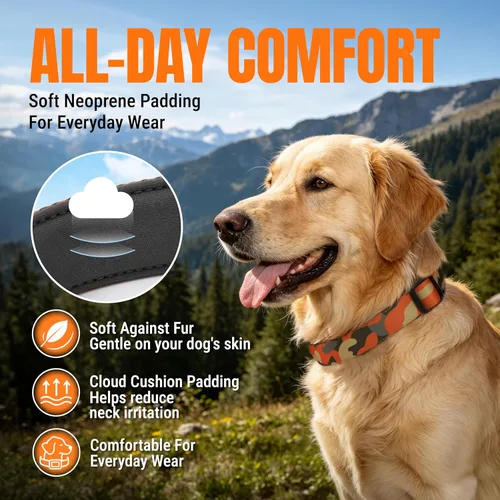 Miniatura 4 de Collar para perro acolchado suave, cuello 9''-14'', collar ajustable de servicio pesado con logotipo reflectante 3M para perros pequeños, camuflaje