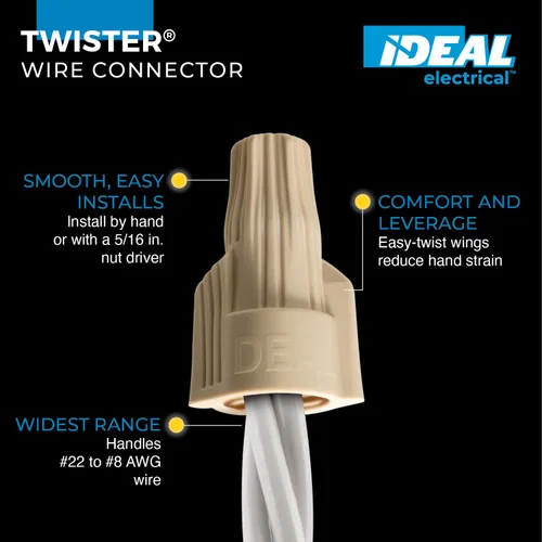 Miniatura 2 de Conector de cables eléctrico IDEAL 30-341P Twister, Modelo 341 Tostado, (100/Bolsa)