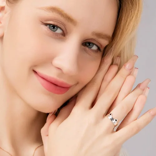 Miniatura 3 de Anillo de gato de plata de ley 925 lindo anillo de gatito joyería de moda ajustable tamaño (EE. UU. 6.5), Plata de ley