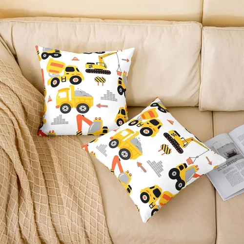 Miniatura 2 de Juego de 2 fundas de almohada de construcción de 16 x 16 pulgadas, fundas de almohada suaves para camiones, fundas de cojín para sala de estar