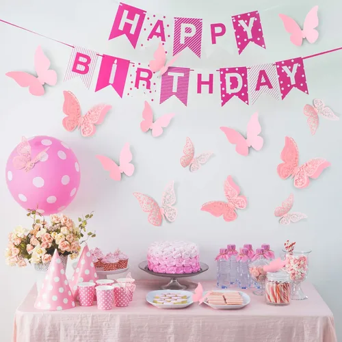 Miniatura 4 de Outus 120 Piezas Mariposas 3D en Capas Rosas Decoración de Pared Calcomanías de Mariposas Removibles Huecas Calcomanías Murales para Decoraciones