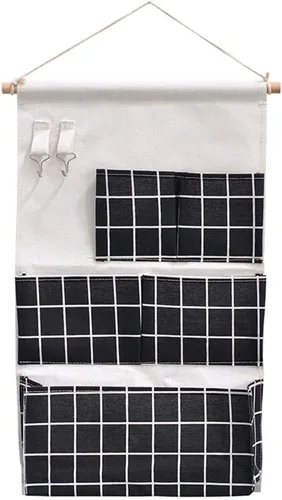 Hogar Bolsa colgante multifuncional Dormitorio Tela Colgante Cesta Miscelánea Organizador Baño Bolsa colgante de pared detrás de la puerta Negro