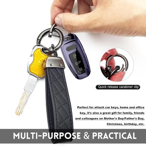 Miniatura 7 de NTNEV Llavero de cuero genuino para automóvil, llavero universal, giratorio de 360 grados, anillo en D antipérdida, 2 llaveros y 1 destornillador