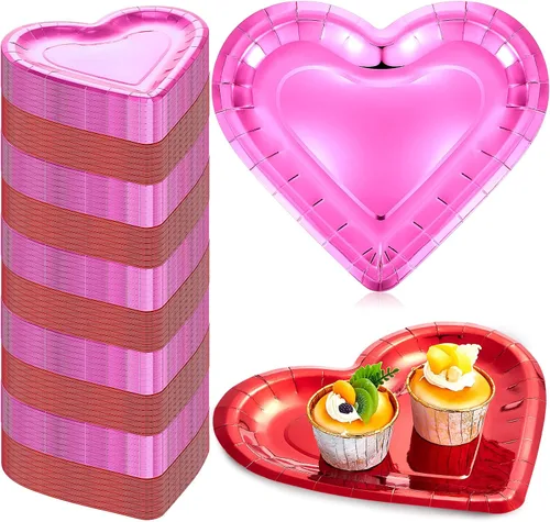 Miniatura 9 de Remerry 100 platos de corazón de boda, platos de papel desechables en forma de granel, platos de papel gruesos, platos decorativos de postre
