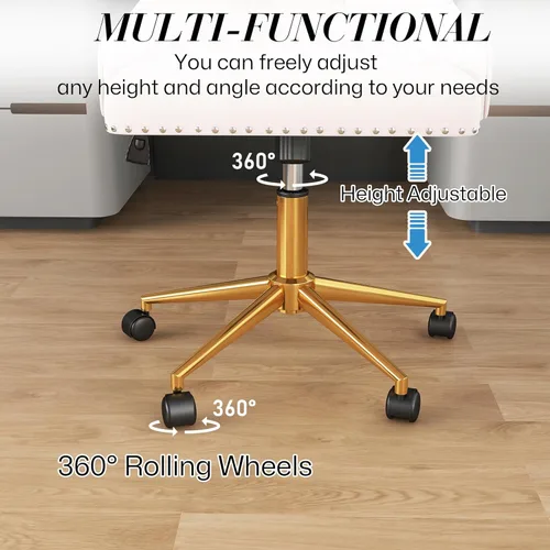 Miniatura 4 de Silla de escritorio de oficina en casa de terciopelo sin brazos, silla giratoria de tocador pequeña y linda ajustable en altura para mujeres/niñas