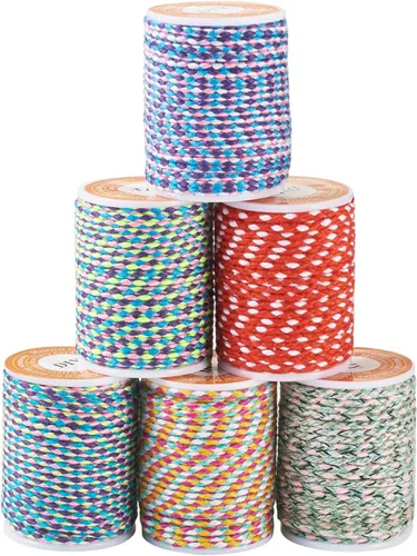 Beadthoven - 6 rollos de cordón de algodón trenzado de 0.069 pulgadas (0.059 in), cuerda de macramé de colores, cuerda para manualidades para hacer