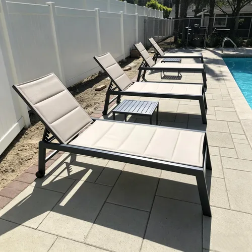 Miniatura 34 de PURPLE LEAF Juego de 2 tumbonas de aluminio para patio al aire libre con ruedas y mesa auxiliar, tumbona de piscina para jardín al aire libre, junto