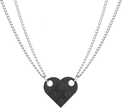 COLORFUL BLING Collar con colgante de ladrillos ensamblados en forma de corazón a juego con bloques geométricos a juego, día de San Valentín,