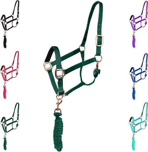 Miniatura 9 de Majestic Ally Cabestro con cuerda de plomo para caballos, barbilla ajustable y corona, pestillo de garganta enrollado con broche reemplazable, banda