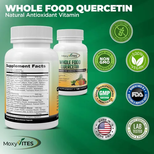 Miniatura 6 de Quercetina 500 mg con suplemento de bromelina, complejo de fitosoma bioactivo, apoyo estacional orgánico puro de alimentos integrales, respuesta