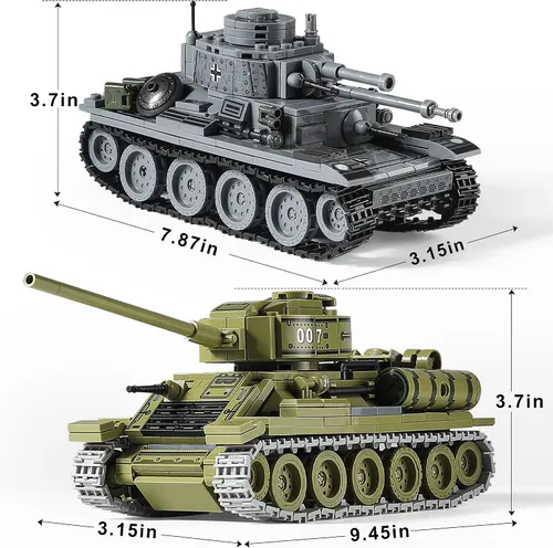 Miniatura 8 de Conjuntos de construcción de juguetes de tanques del ejército de la Segunda Guerra Mundial (1008 piezas) Compatibles con Lego, crea un tanque