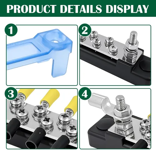 Miniatura 5 de LENKRAD Barras de autobús marinas M6 de 12 V, bloque de distribución de batería impermeable, bloque de terminales de alimentación de 150 A con 2