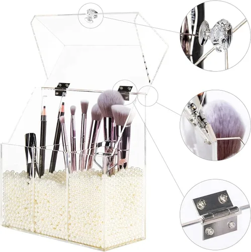 Miniatura 5 de YestBuy Soporte para brochas de maquillaje transparente, organizador de brochas de maquillaje acrílico para tocador, caja de almacenamiento