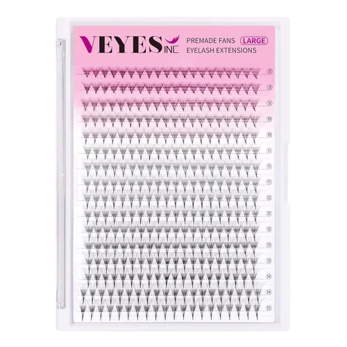 Miniatura 16 de VEYES INC Extensiones de pestañas postizas en abanico 3D-24D C/D rizo natural y volumen mixto, suministros de pestañas profesionales, negro mate 10D