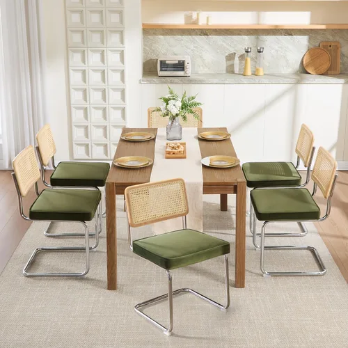 Miniatura 22 de Zesthouse Juego de 4 sillas de comedor de ratán natural, sillas de comedor modernas de mediados de siglo con respaldo de madera maciza y base