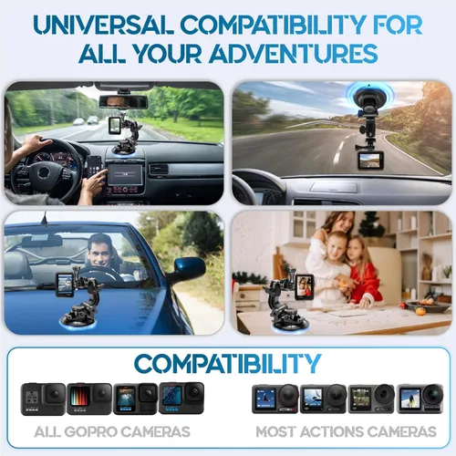 Miniatura 8 de MiPremium Soporte de ventosa de coche para GoPro Hero 13 12 11 10 9 8 7 6 5 4 3 3+ 2 sesiones negro plata XIAOYI 4K SJCAM Yi deportes acción cámara