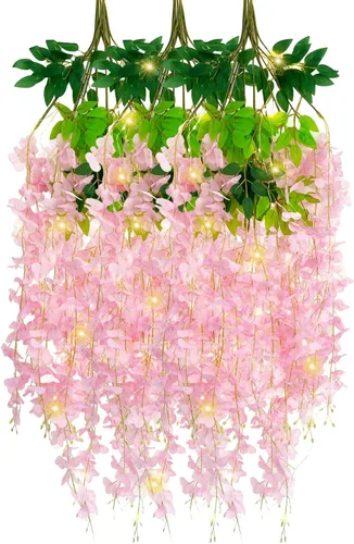 Miniatura 23 de Paquete de 12 guirnaldas de flores colgantes de glicina blanca, enredaderas de flores artificiales de 3.77 pies, glicinia falsa, guirnalda colgante