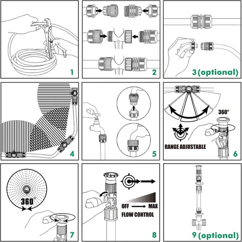 Miniatura 8 de Sistema de Aspersor Flexible Restmo con Base de Punta de Metal, Kit de Riego DIY sobre el Suelo, Juego de Aspersores de Césped Multiajustable, Ideal