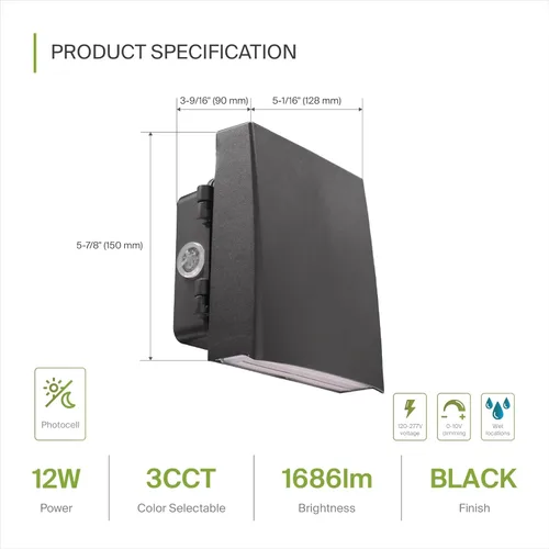 Miniatura 2 de ASD Paquete de luz LED de pared de 12 W, fotocélula de corte ajustable, iluminación exterior del atardecer al amanecer, 3000 K/4000 K/5000 K