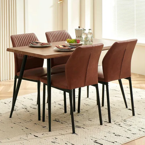 Miniatura 5 de Juego de 2 sillas de comedor de piel sintética con patas de metal negro, juego de 2 sillas de comedor impermeables para cocina y comedor, montaje